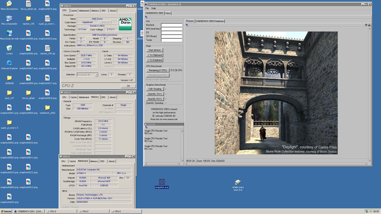 ASUS A7N8X-X + Athlon XP: Introdução e primeiros passos – Parte I 21 duron cinebench 2003