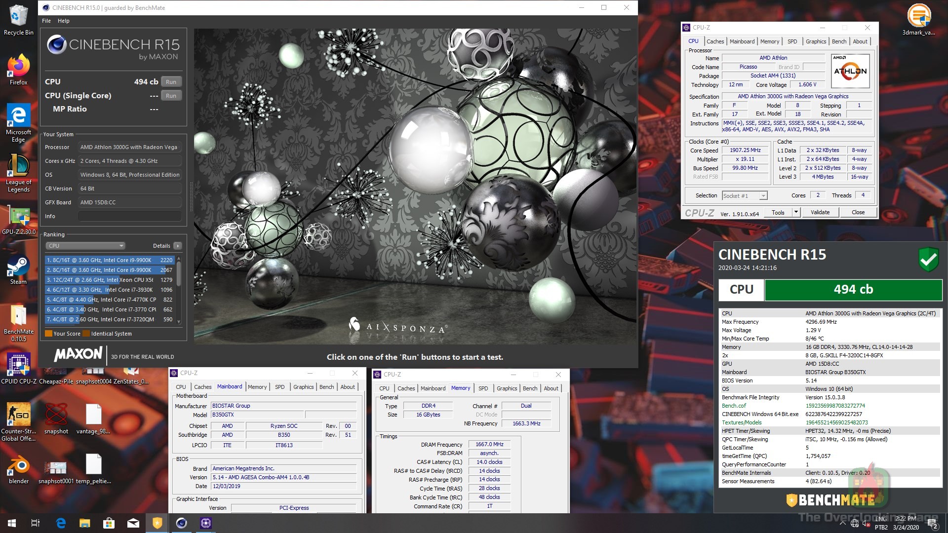 Athlon 3000G - Overclock usando pastilha peltier 8 3000g cinebench r15