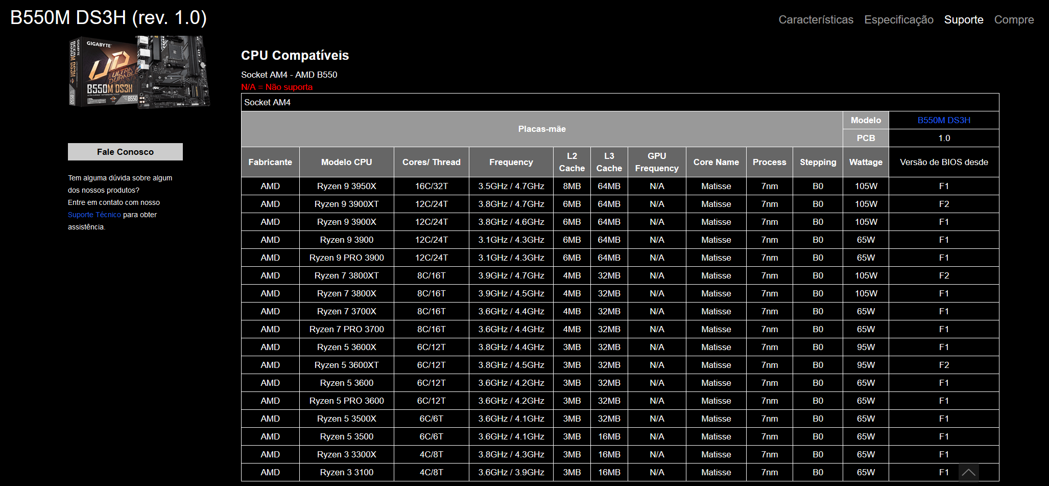 b550m ds3h suporte site