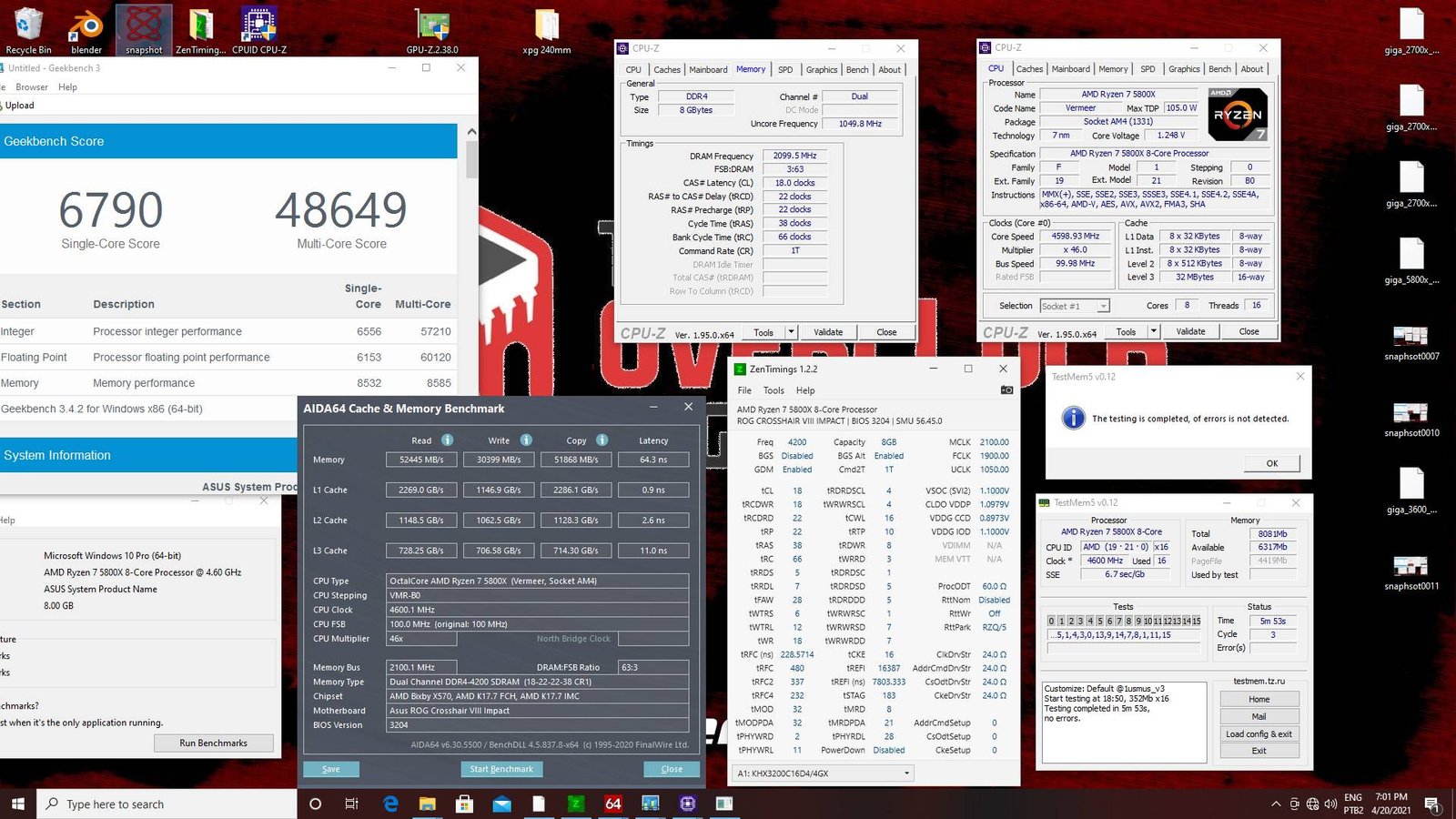 2x4GB HyperX Fury 3200 CL16 - Hynix CJR 4Gbit - Testes e resultados 17 hyperx fury 3200 4200c18
