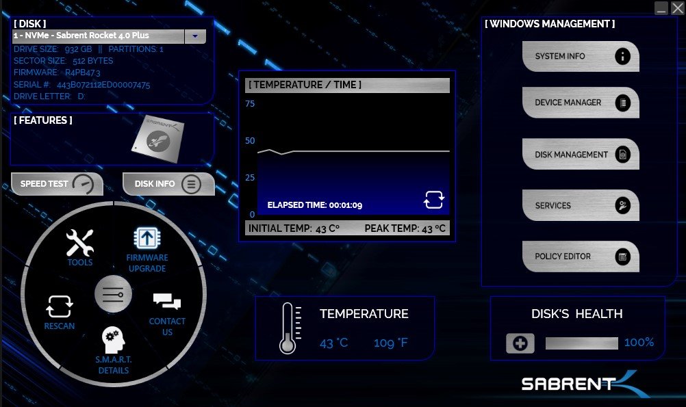 sabrent rocket control panel