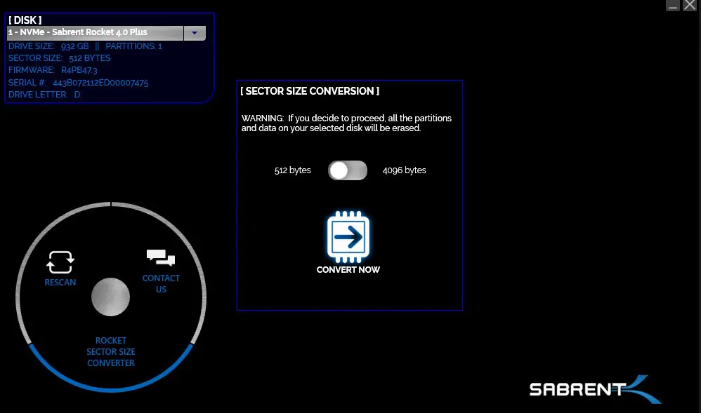 sector size conversion