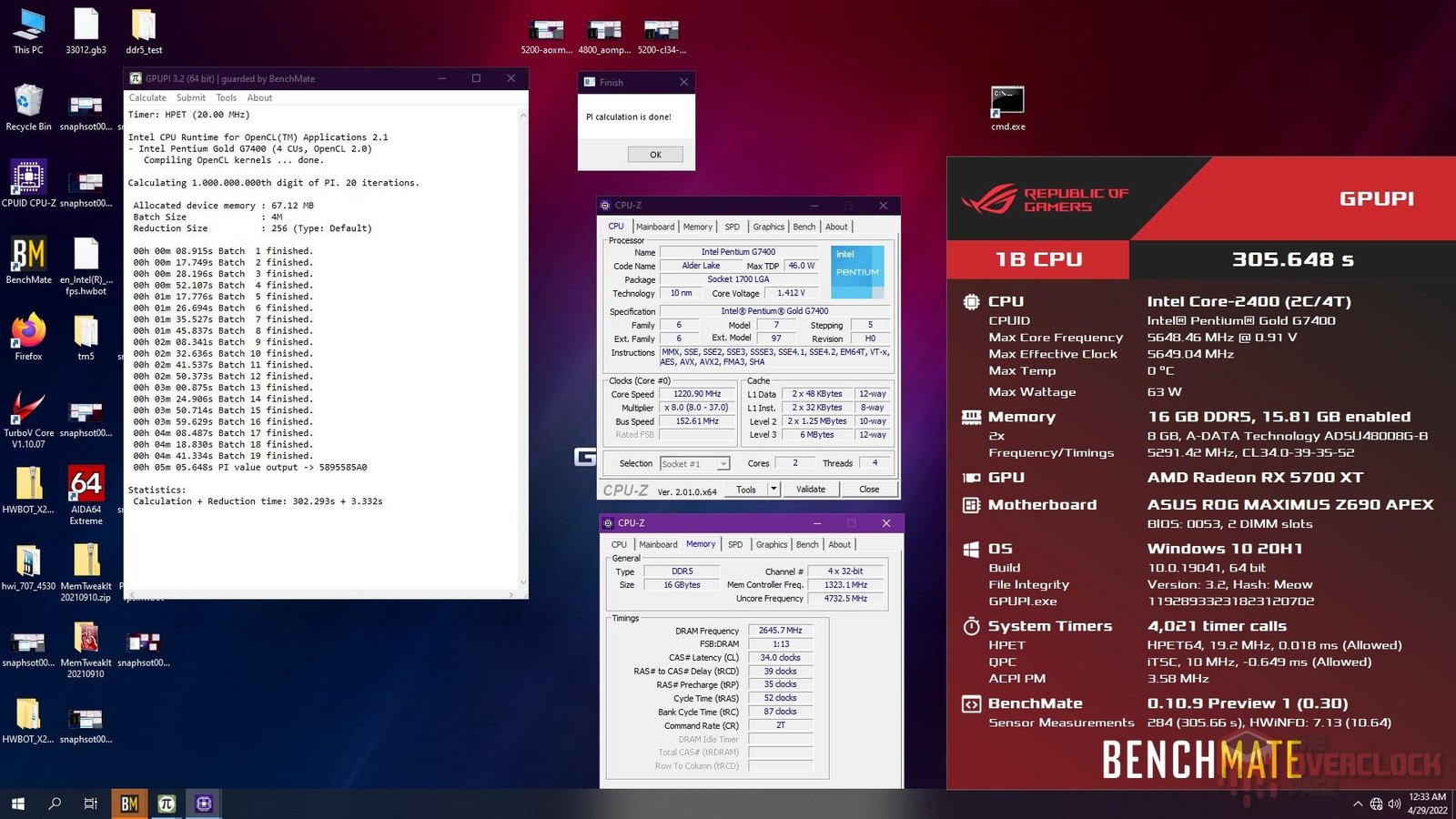 Overclock no Pentium Gold G7400 - 5.6 GHz e subindo? 6 g7400 gpupi 5650