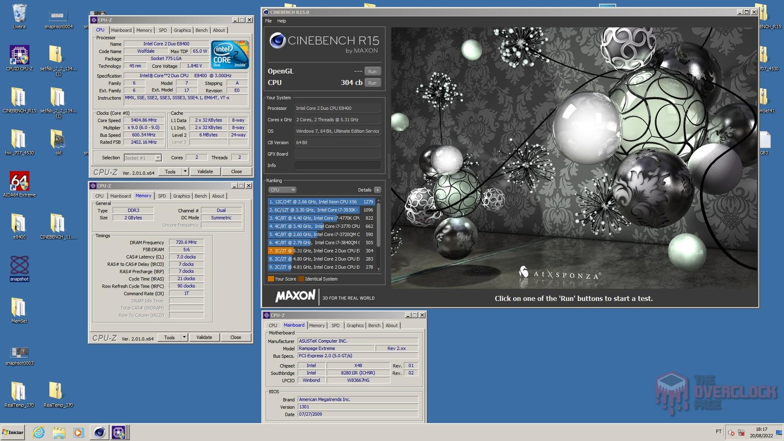Overclock extremo no E8400 - O lendário socket 775 - Parte III 8 e8400 dice cine r15