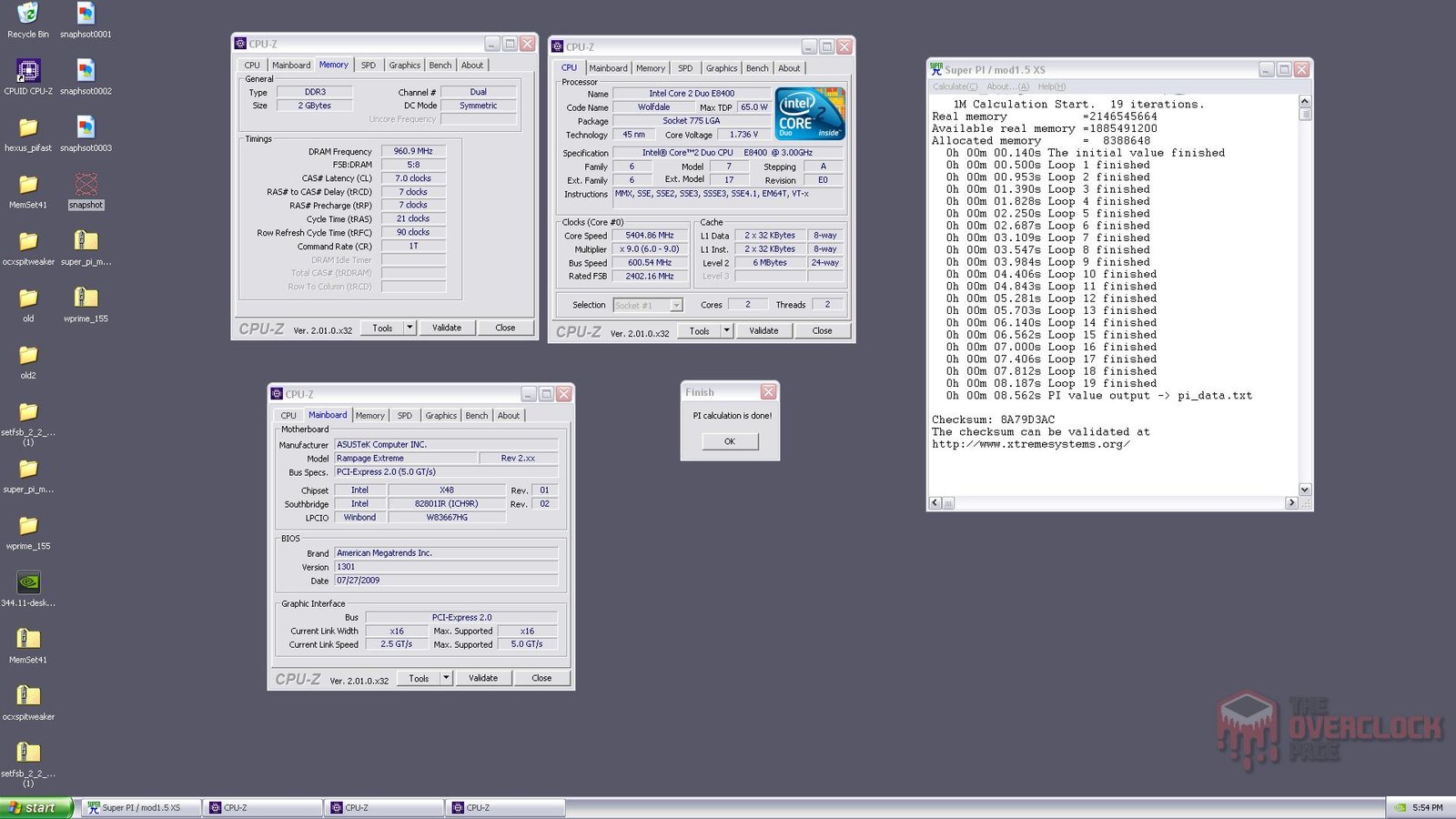 Overclock extremo no E8400 - O lendário socket 775 - Parte III 9 e8400 dice pi 1m