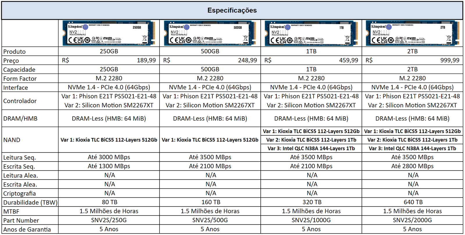 kingston nv2 1tb especificacoes