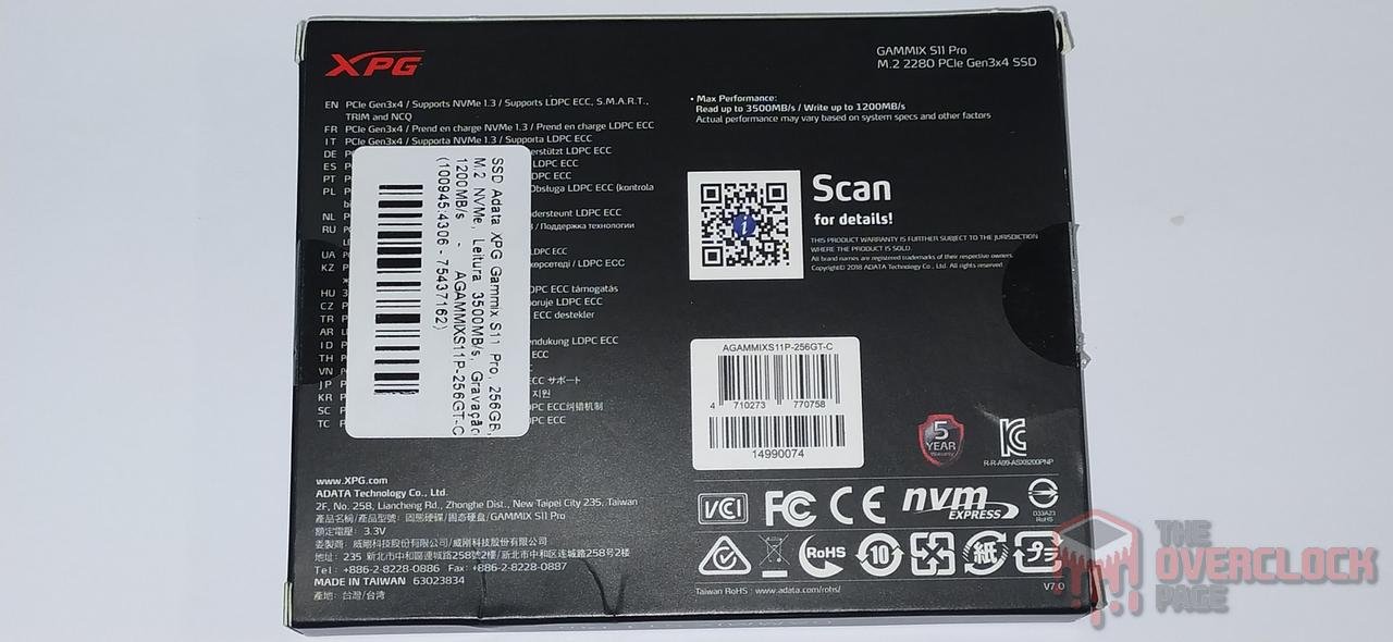 ssd xpg gammix s11 pro 256gb caixa traseira