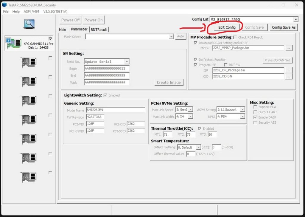 SSDs do AliExpress - O problema de Firmware "MN-5236" e sua possível solução. 14 MPTool parameter page