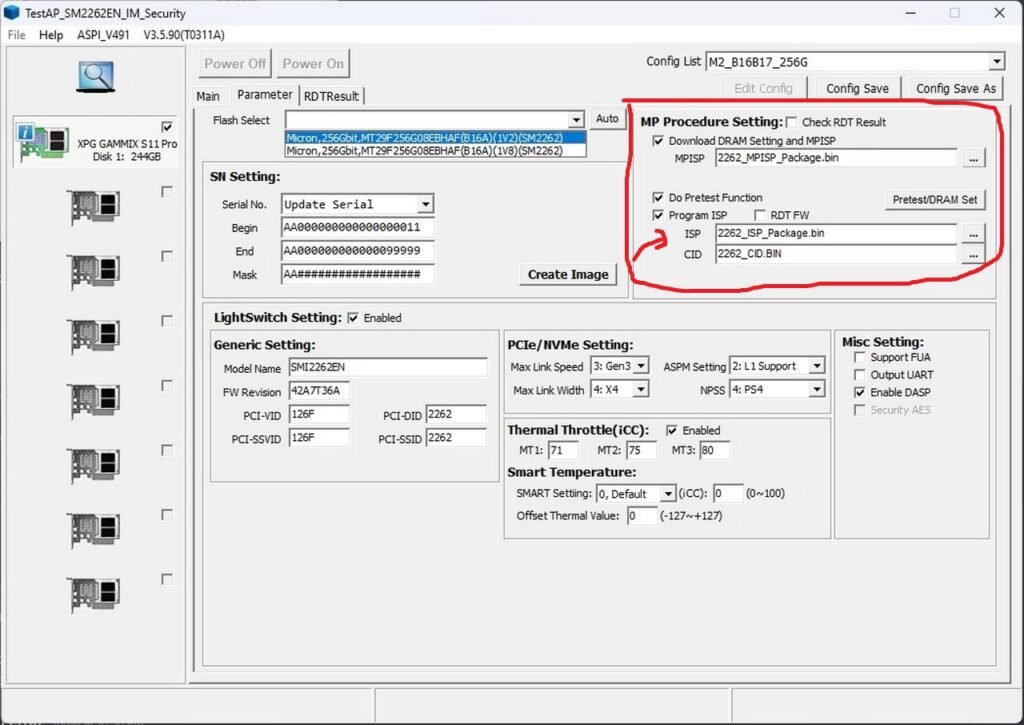 SSDs do AliExpress - O problema de Firmware "MN-5236" e sua possível solução. 15 MPtool Selecionando tensao da NAND Flash