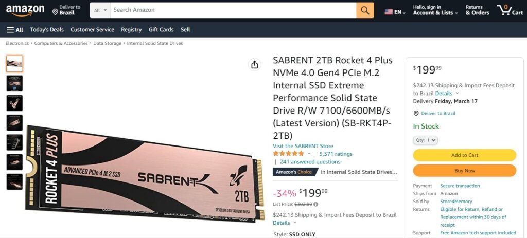 Review - SSD Sabrent Rocket 4 Plus-G 2TB - O primeiro SSD PCIe 4.0 preparado para Direct Storage! 73 Price Sabrent Rocket 4 Plus 2TB