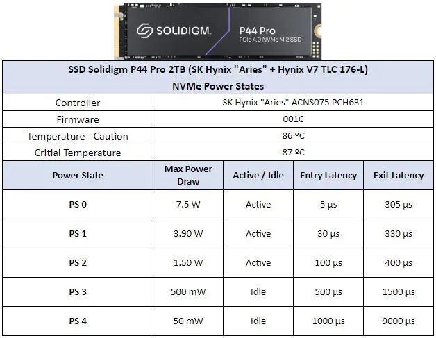 SSD Solidigm P44 Pro 2TB Power States List English
