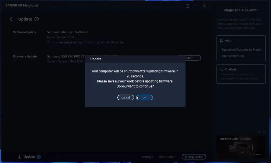 Review - Samsung 990 Pro 2TB - Um dos SSDs 4.0 mais rápidos do planeta! 15 Atualizando Firmware 02
