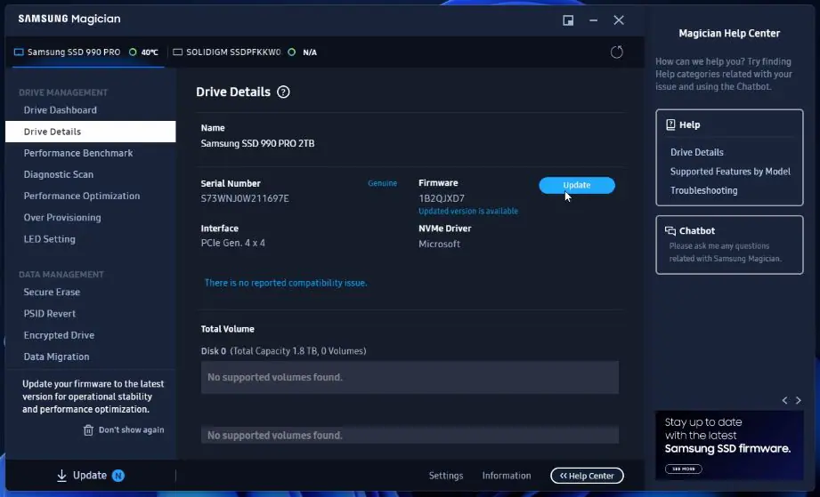 Review - Samsung 990 Pro 2TB - Um dos SSDs 4.0 mais rápidos do planeta! 13 Samsung Magician 02