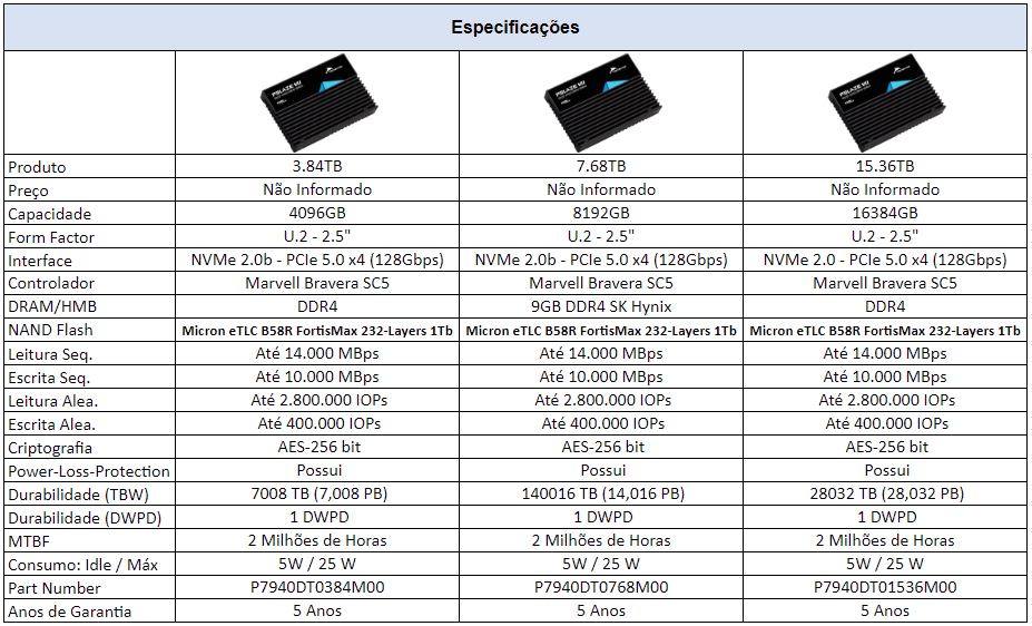 Review - SSD Memblaze PBlaze7 7940 7.68TB - Um dos primeiros e mais rápidos SSDs 5.0 para servidores do mundo! 4 Memblaze 7940 Line Up Specs 1