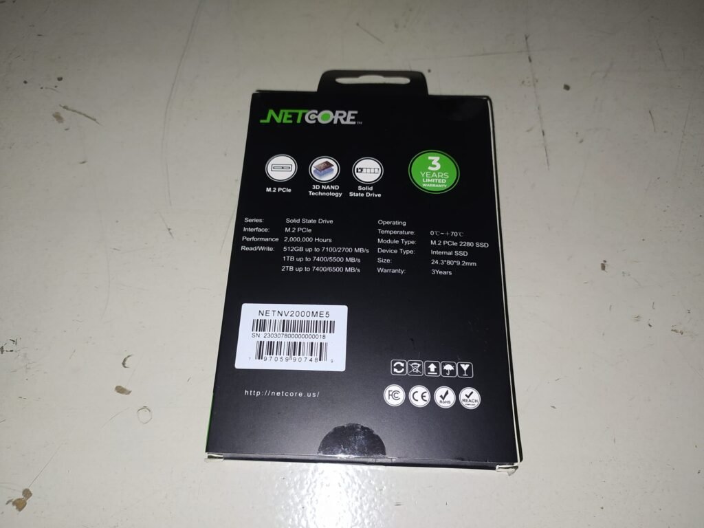 SSD Netcore PCIe 4.0 2TB caixa traseira