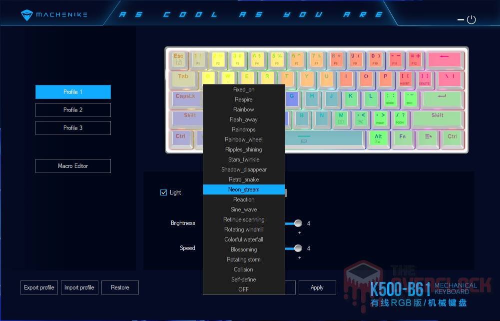 Review - Machenike K500-B61 - Switch Huano Blue - O teclado compacto rei do custo-benefício! 23 Machenike K500 B61 software 3