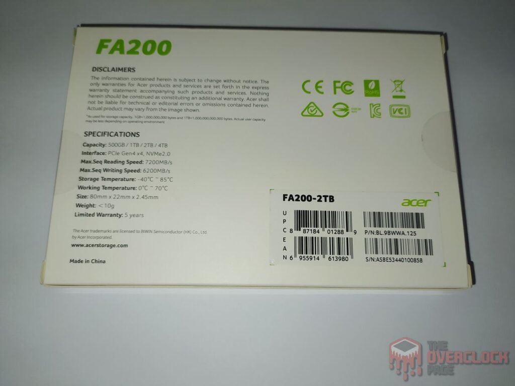 Review - SSD Acer FA200 2TB - O SSD QLC mais rápido e eficiente que já testamos! 6 SSD Acer FA200 Backside of the Box