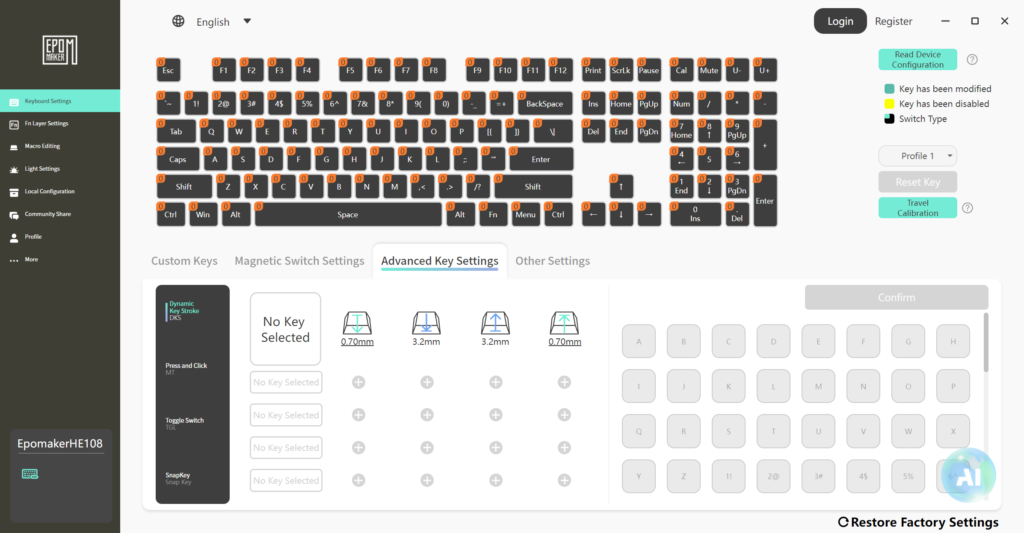 Review - EPOMAKER HE108 - Um dos poucos teclados 100% com switches Hall Effect. 29 he108 software 6