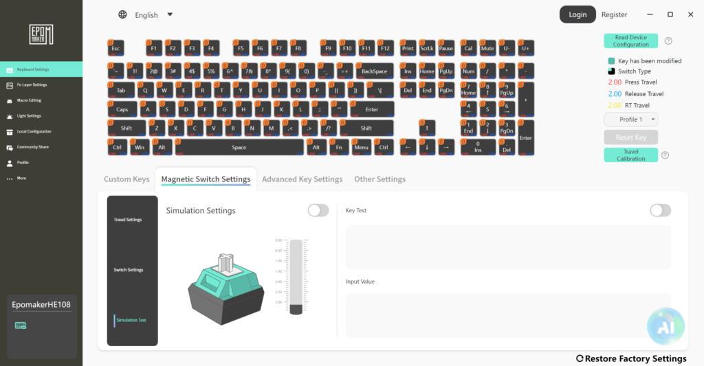 Review - EPOMAKER HE108 - Um dos poucos teclados 100% com switches Hall Effect. 30 he108 software 7