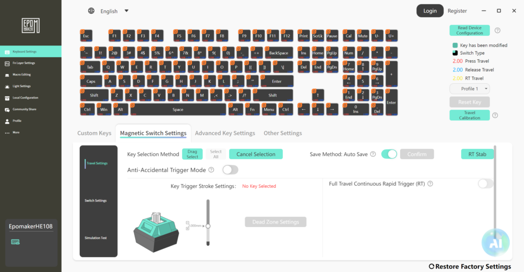 Review - EPOMAKER HE108 - Um dos poucos teclados 100% com switches Hall Effect. 32 he108 software 9